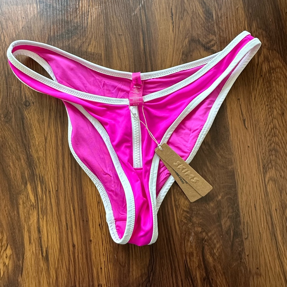 SKIMS Pink Bikini Bottom with White Trim